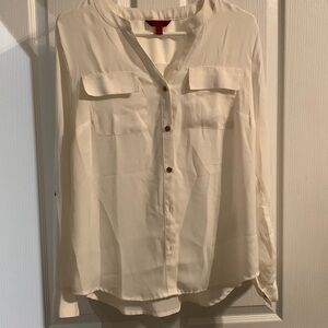 212 Soft Creamy White Long Sleeve Roll Tab Button Down Blouse Women Size Medium